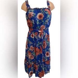 Luxology Blue Red Floral Cottage Core Ruffle Midi Sundress – Boho Resort‎ Size M
